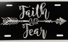 Engraved Faith Over Fear Christian Car Tag Diamond Etched Metal License Plate - £17.22 GBP