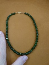 (v308-4) 18&quot; long faceted dark Green Jade gemstone bead Necklace Jewelry - £67.25 GBP