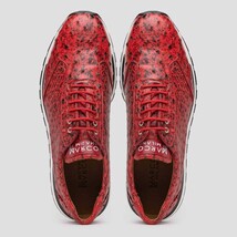 Hand painted genuine Snake and calfskin Sneaker Shoes Scanno Antique Red image 4