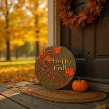 Door Hanger Hello Fall Round Door Sign - $32.00