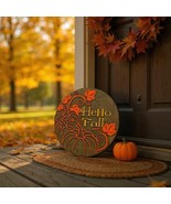 Door Hanger Hello Fall Round Door Sign - $32.00