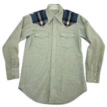 Vintage Pearl Snap Western Shirt Grey Plaid Accents Heavyweight 19.5x31 39&quot; S M - £17.18 GBP