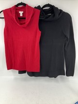 CHICOS Black &amp; Red Cowl Neck Knit Turtleneck Tunic Sweater Size 0 (XS) L... - £11.66 GBP