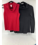 CHICOS Black &amp; Red Cowl Neck Knit Turtleneck Tunic Sweater Size 0 (XS) L... - £11.62 GBP