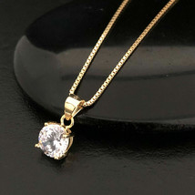 1 KT Moissanite Diamante Rotondo 14k Placcato Oro Giallo Solitario Collana - £48.12 GBP