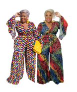 Plus Size  Loose Long Sleeve Wide Leg Jumpsuits - $61.95