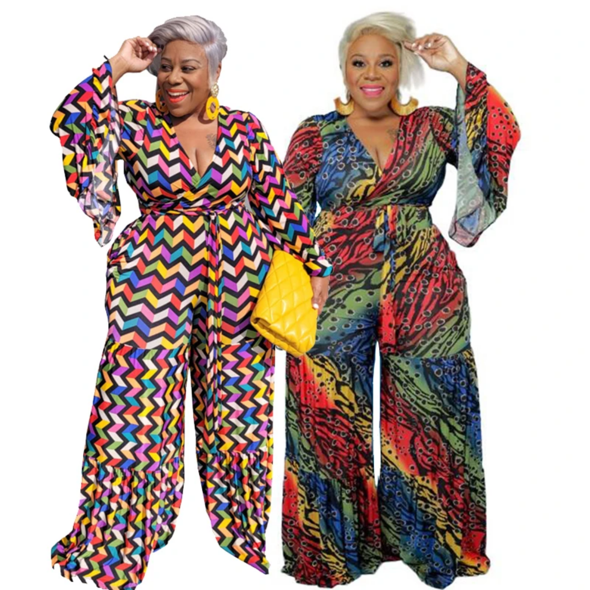 Plus Size  Loose Long Sleeve Wide Leg Jumpsuits