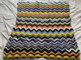 Vintage Afghan Chevron Crochet Blanket 79 X 31 Throw Multicolor Rainbow Colors - £13.58 GBP