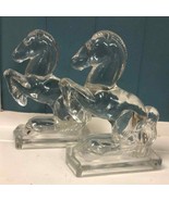 L.E. Smith pair of Glass Horse Bookends Set Of 2 Heavy Clear Glass Vintage - £37.54 GBP