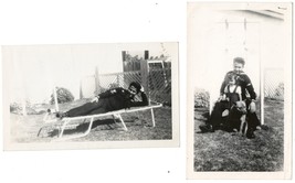 Two Post WW2 Photos of Sailor in his back yard, laying down, with Girl &amp; Dog - £6.74 GBP