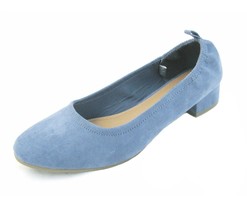 New Brash Light Blue Low Heel Shoes Size 11 Abby Faux Suede Long Vamp Scrunch  - £15.86 GBP