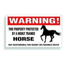 Warning DECAL trained HORSE for quarter farm barn fence bumper or window sticker - £7.93 GBP