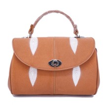 Genuine Stingray Skin Handbag / Shoulder Bag Women Tan - £235.98 GBP