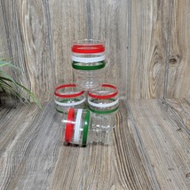 Set of 4 Vintage Juice Glasses Red White Green Stripe, Anchor Hocking - £26.14 GBP