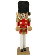 Wooden Christmas Nutcracker, 14&quot;, RED &amp; GOLD ROYAL TEDDY BEAR SOLDIER IN... - £27.60 GBP
