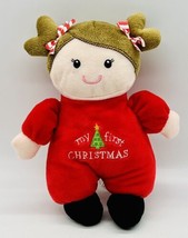 Baby Starters Red Doll Brunette My First Christmas Plush 9 inch Rattle Stuffed - £12.65 GBP