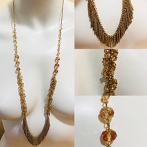 Gold Tone Statement Long  Necklace Crystal Beads 34” Long - £22.75 GBP