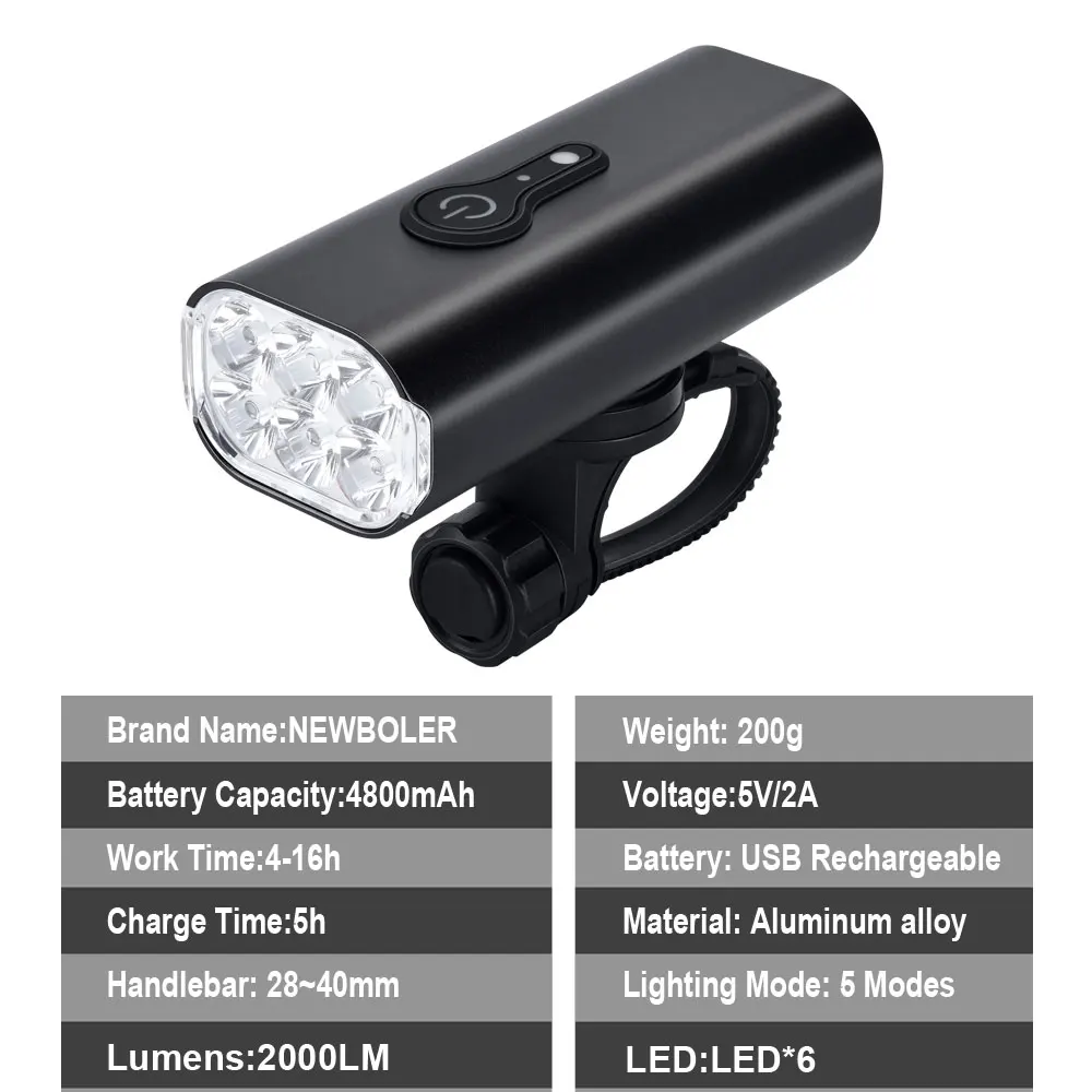Sporting NEWBOLER 2000LM Aligent inductio Bike Light MTB Front Lamp USB Recharge - £61.99 GBP