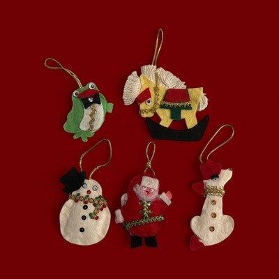 Vintage Handmade Sequin/Felt Santa Snowman Frog Christmas Ornaments Lot Of 5 Item image 8
