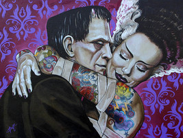 Undying Love Lowbrow Art Canvas Giclee Print by Mike Bell 5 Sizes Frankenstein - £58.74 GBP+