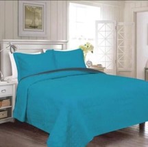Julian AQUA/GRAY Color Super Soft Plush Bedspread Set 3 Pcs Queen Size - £46.70 GBP