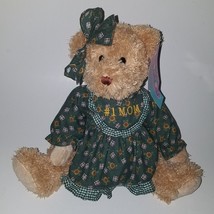 VTG #1 MOM Teddy Bear Plush Playville w/TAG Mother's Day Gift Fine Toy Green Tan - $19.75