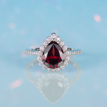 1.5Ct Pear Cut Natural Garnet Ring - Dainty Red Gemstone Sterling Silver Ring - £70.92 GBP