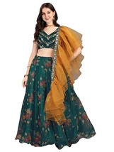 Donna Etnico Lehenga Choli Organza Zari Lustrini Lavoro Semi-Cucita Dark-Green - £38.37 GBP