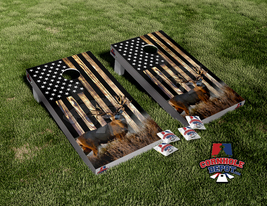 American Flag Deer Burn Wood Cornhole Board Vinyl Wrap Skins Laminated S... - £42.28 GBP