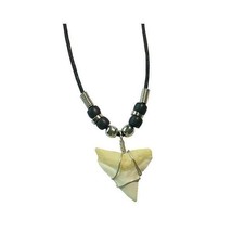 Tiger Shark Tooth Pendant On Black Rope Necklace Silver Beads Men Women #447 - £5.36 GBP