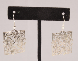 Vintage Laser Cut Metal Earrings on Sterling French Wires Leaf Design - £7.50 GBP