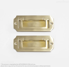 4.60&quot; Solid Brass Octagonal Flush Lift Pulls - Polished Brass Military Handles - £29.89 GBP+