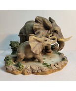 Enesco Ceramic Elephant Figurine Mom and Baby on a Scenic Base - $59.00