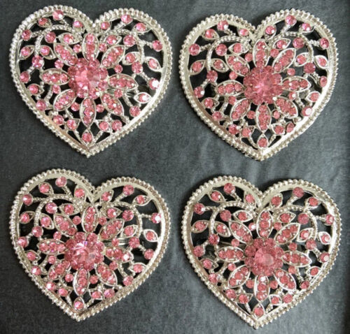 Primary image for Tahari Home Set of 4 Silver Metal Heart PINK Rhinestone Napkin Rings Valentine