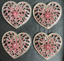 Tahari Home Set of 4 Silver Metal Heart PINK Rhinestone Napkin Rings Val... - £26.06 GBP