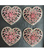 Tahari Home Set of 4 Silver Metal Heart PINK Rhinestone Napkin Rings Val... - £25.95 GBP