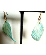 Vintage Gold Tone BLUE Abalone Shell  FEATHER   PIERCED EARRINGS, wires - $12.99
