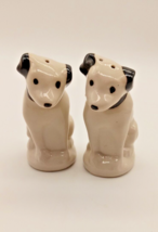 Vtg RCA Nipper Dog Salt Pepper Shakers Ceramic Cork Black White - £11.64 GBP