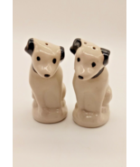 Vtg RCA Nipper Dog Salt Pepper Shakers Ceramic Cork Black White - £11.76 GBP