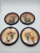 Vtg Chinese Framed Shadow Box Wall Art Four Seasons Faux Jade Coral Cinnaba (4) - £73.93 GBP