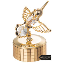 24K Gold Plated Music Box w Hummingbird Figurine w Crystals Mother&#39;s Day... - £31.26 GBP