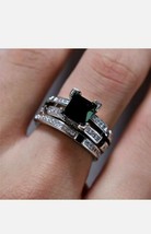 2.50Ct Princess Simulated Black Diamond Bridal Ring 14K White Gold Plated - £141.18 GBP