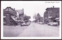 Windsor, Vermont B&amp;W Postcard 1950s Main Street Business District Old Autos - £11.79 GBP