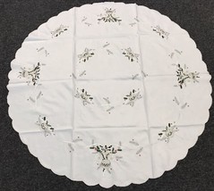 Embroidered Christmas Candle Embroidery Tablecloth Fabric Topper 51&quot;&quot; Round - £51.91 GBP