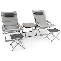 5-Piece Patio Sling Chair Set Folding Lounge Chairs with Footrests and C... - $200.05