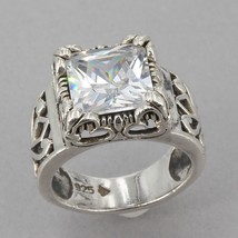 Vintage Silpada Sterling Silver UPTOWN Square CZ Fleur de Lis Ring R0981 Sz 6.75 - $44.95