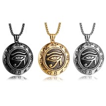Mens Egyptian Eye of Horus Pendant Protection Necklace Stainless Steel Chain 24" - £8.67 GBP+