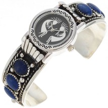 Sterling Silver Blue LAPIS Watch Bracelet Womens Cuff s6.25-7 Navajo J McCray - $345.51