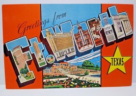 Greetings From Ft Worth Texas Big Large Letter Linen Postcard Unused E.C. Kropp - £9.00 GBP