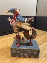 Animated Joined Snowman on Bike with Dog Music Box Christmas Xmas KG JD - $24.75